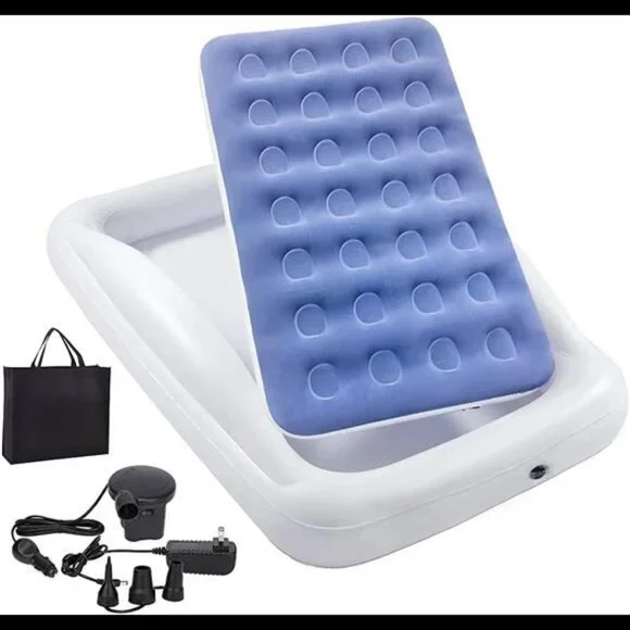 Inflatable Kids Travel Bed Toddler Air Mattress Set - Portable Blow Up Mattress
